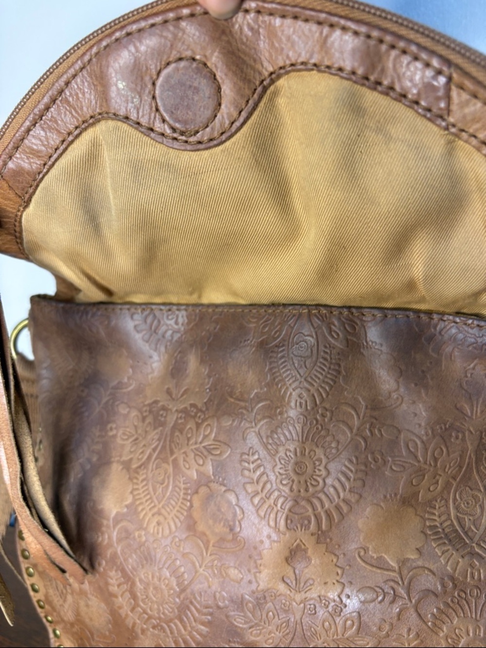 The Sak Embroidered Brown Leather Crossbody Bag - Picture 6 of 12
